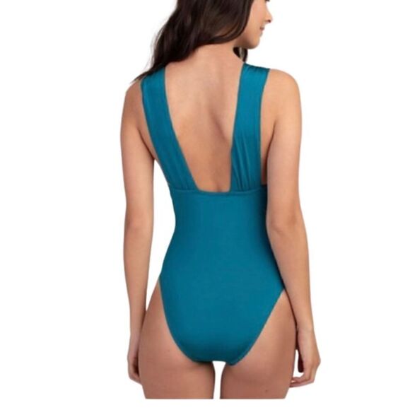Trina Turk One piece  Front Wrap Slimming turquoise swimsuit Size 6 , NWT - Picture 2 of 12